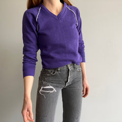 1980s New Old Stock (Never Worn) Purple V-Neck Sweatshirt