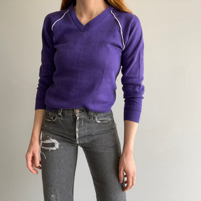 1980s New Old Stock (Never Worn) Purple V-Neck Sweatshirt