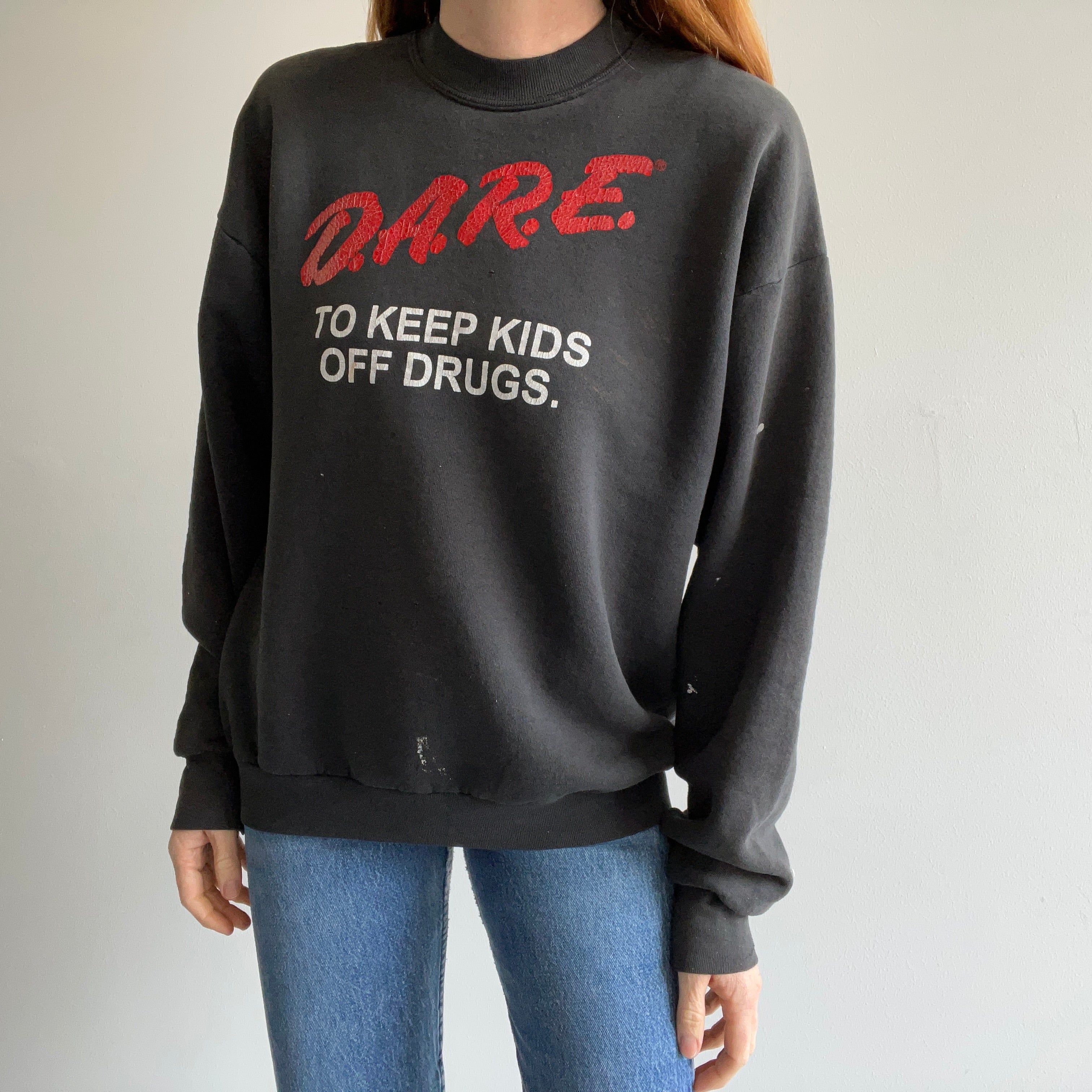1980/90s D.A.R.E Paint Stained and Tattered Sweatshirt