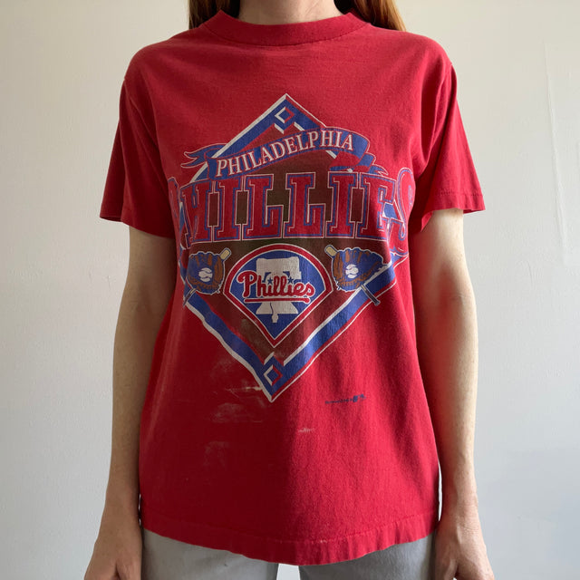 T-shirt de jour de match en coton teinté de peinture des Phillies de Philadelphie des années 1990