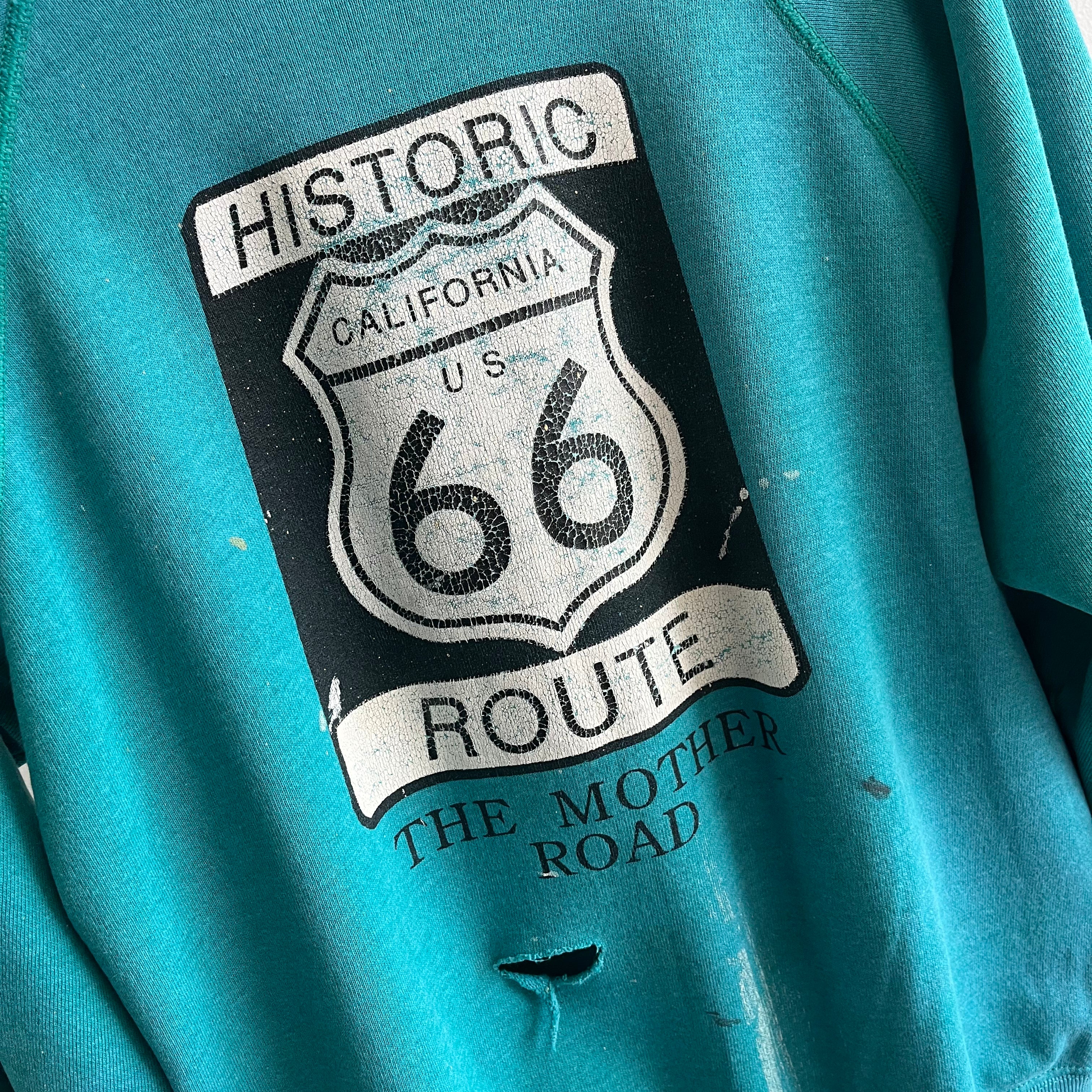 1980s Route 66 - The Mother Road - Totally Beat Up Front and Back Sweatshirt