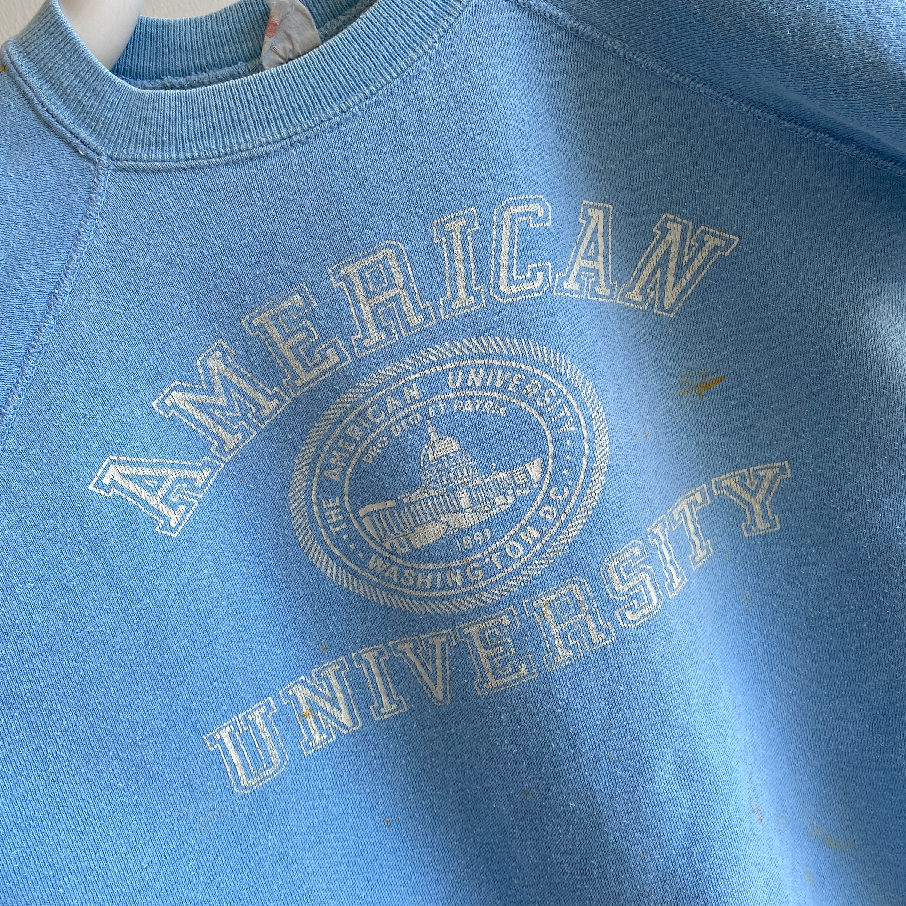 1970s American University Cut Sleeve Double Arm Gusset Warm Up Sweatshirt