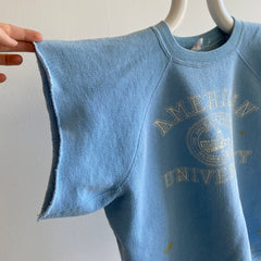 1970s American University Cut Sleeve Double Arm Gusset Warm Up Sweat-shirt
