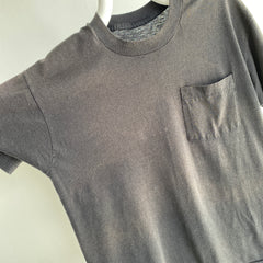 1980s Faded Blank Black Pocket T-Shirt