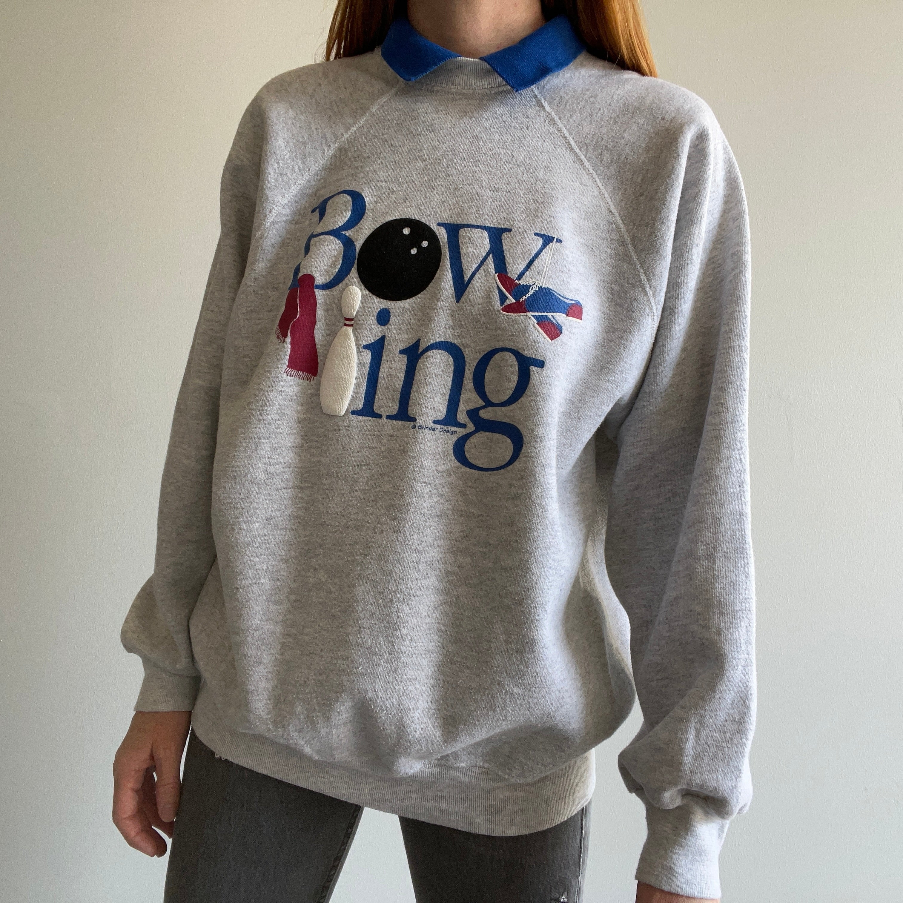 Sweat-shirt de bowling à col des années 1980/90 - Huzzah