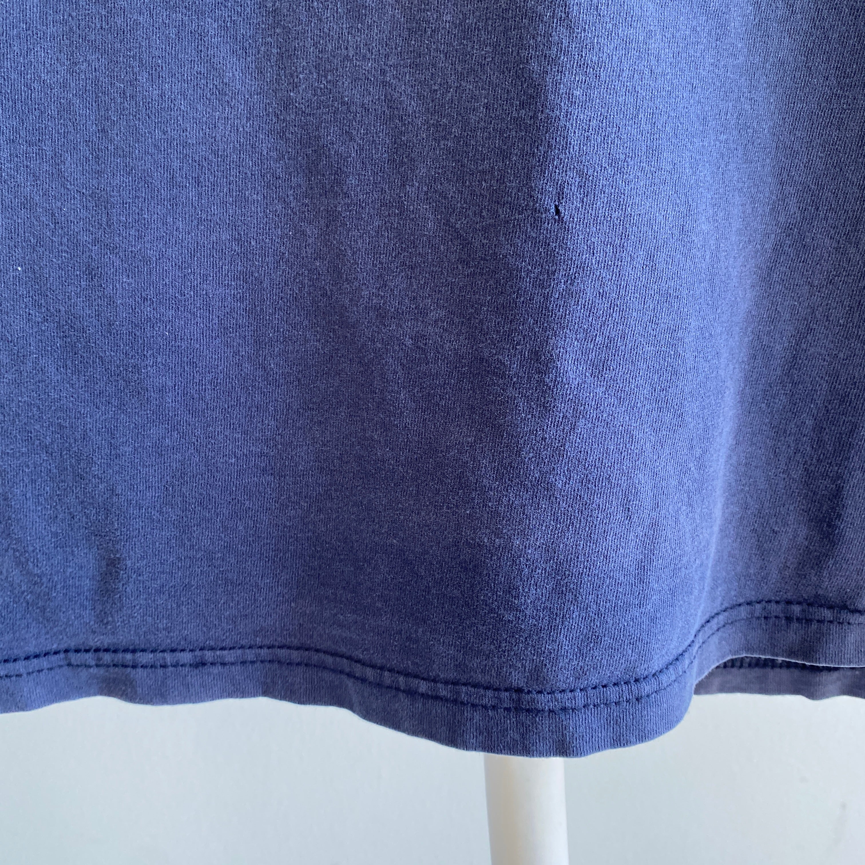 1990s Faded Navy Cotton T-Shirt - Great Blousy Sleeves