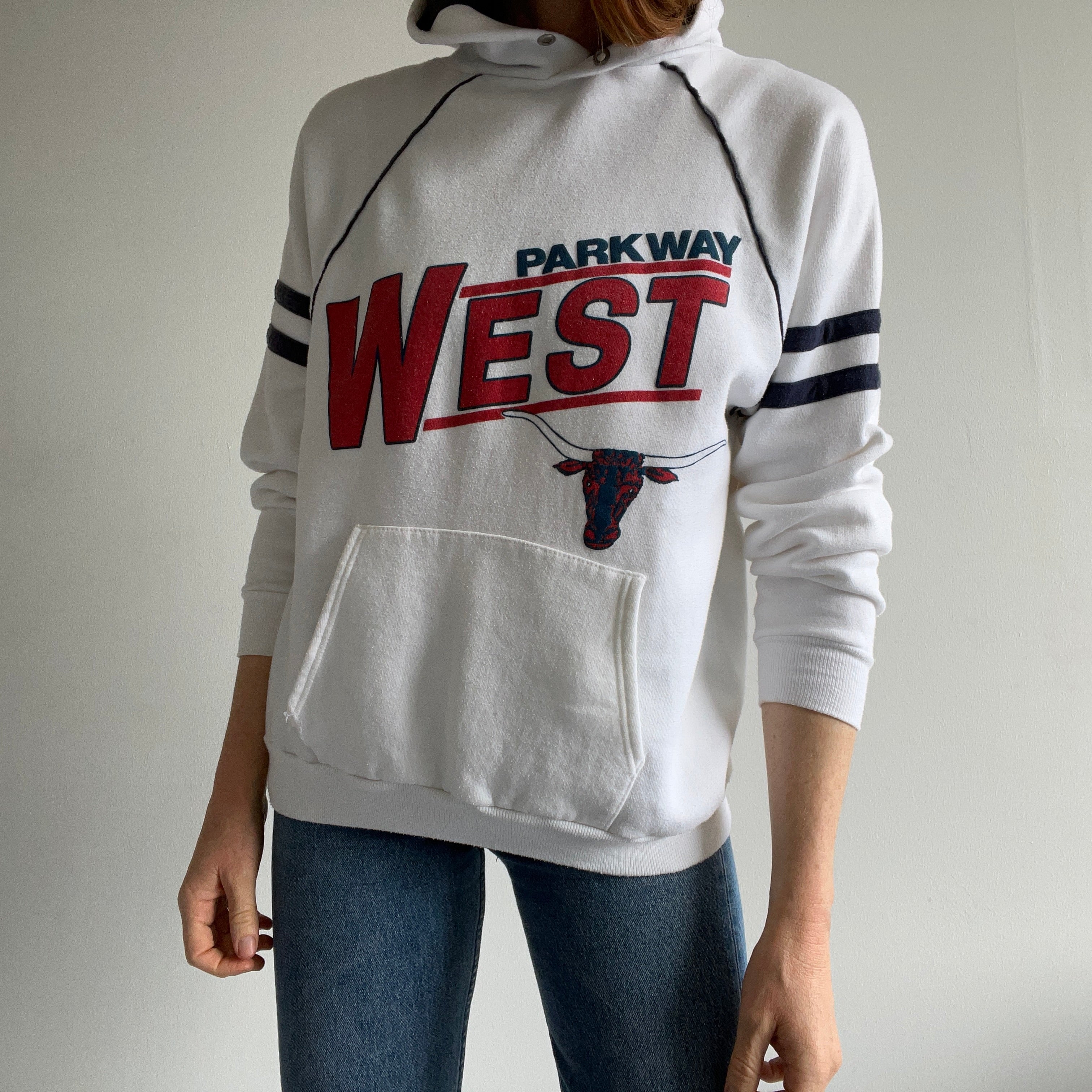 1980s Parkway West Hoodie with Double Stripes and a Contrast Hood