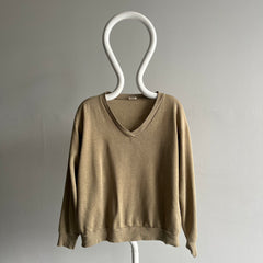 1970s Spruce Khaki V-Neck Sweatshirt