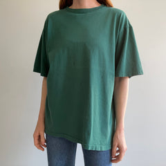 1990s Faded Blousy Sleeve Darn Green Cotton T-Shirt