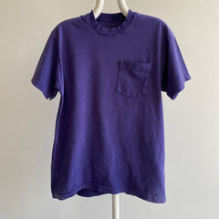 1980s Sun Faded Navy/Violet Blank Cotton Triangle Pocket T-Shirt