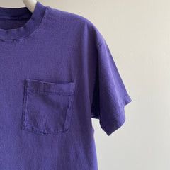 1980s Sun Faded Navy/Violet Blank Cotton Triangle Pocket T-Shirt