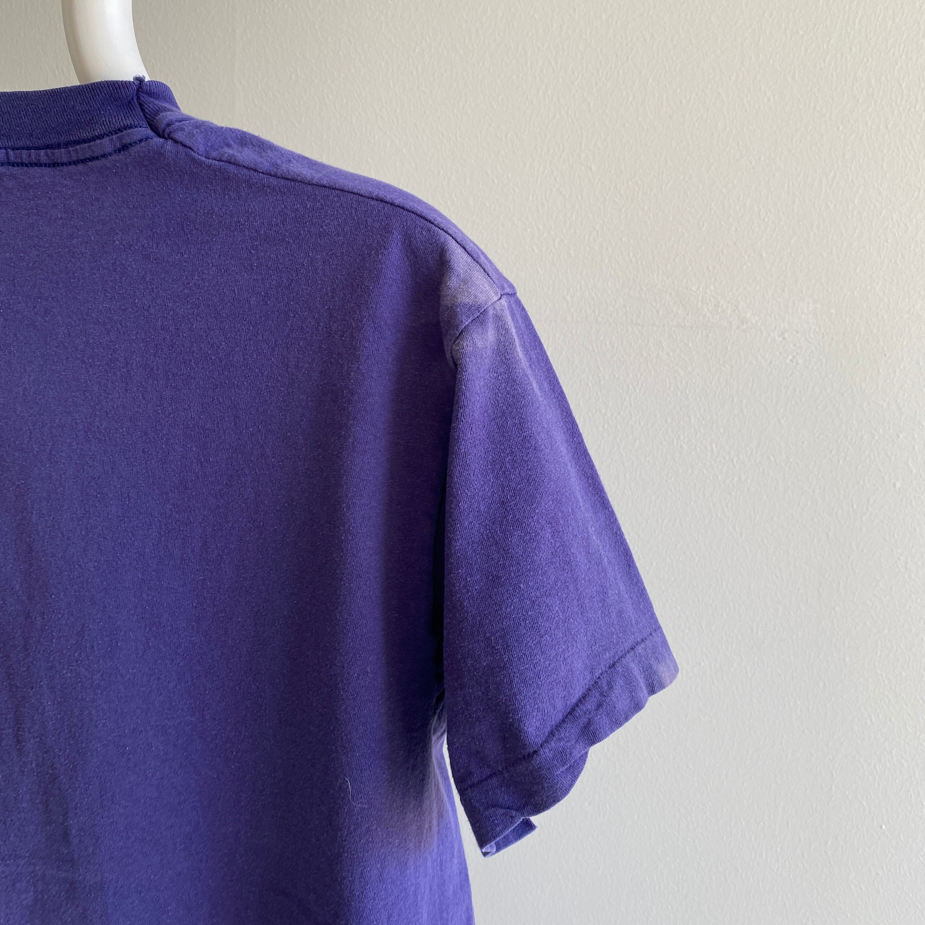 1980s Sun Faded Navy/Violet Blank Cotton Triangle Pocket T-Shirt