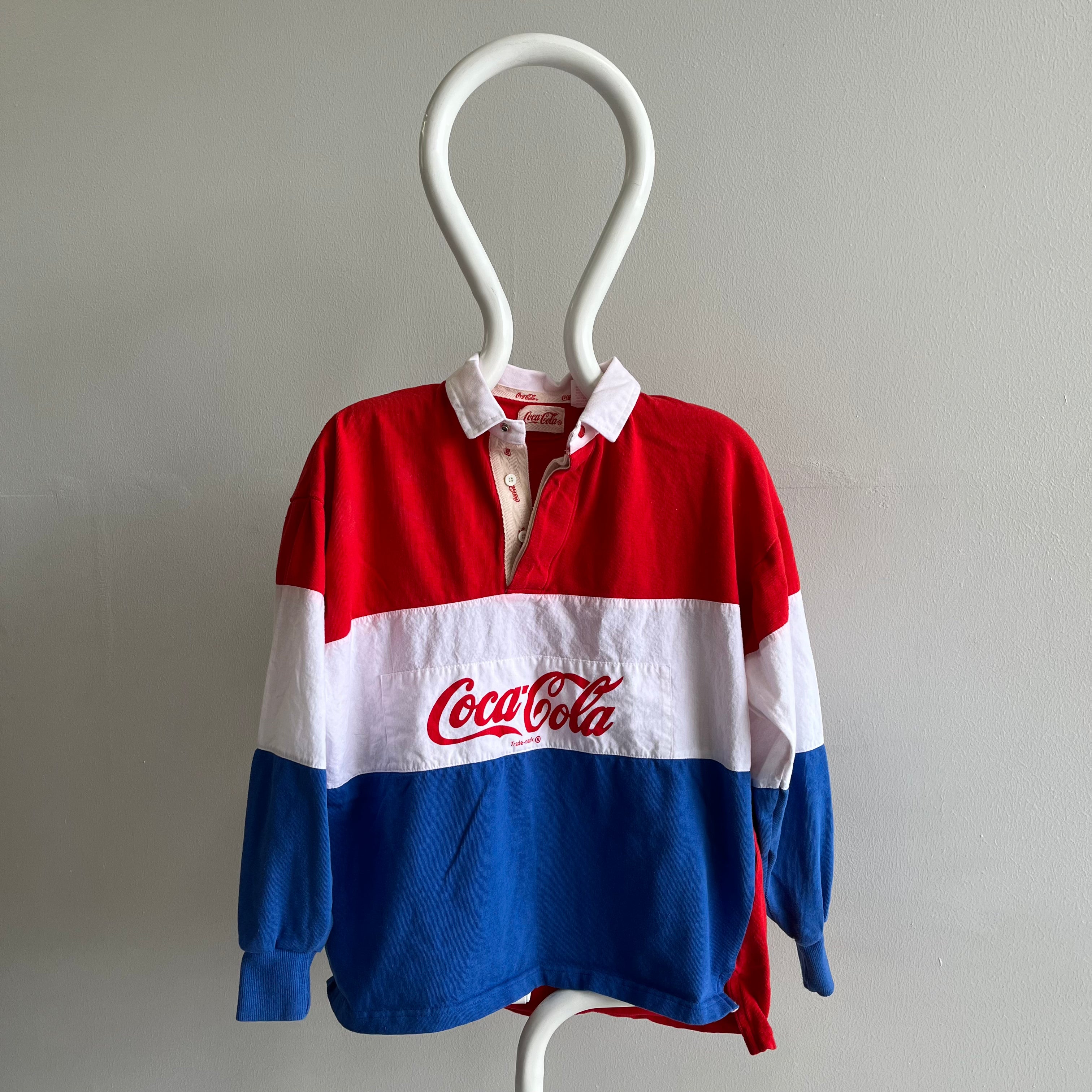 Chemise de style rugby à blocs de couleurs Coke des années 1990 (plus légère)