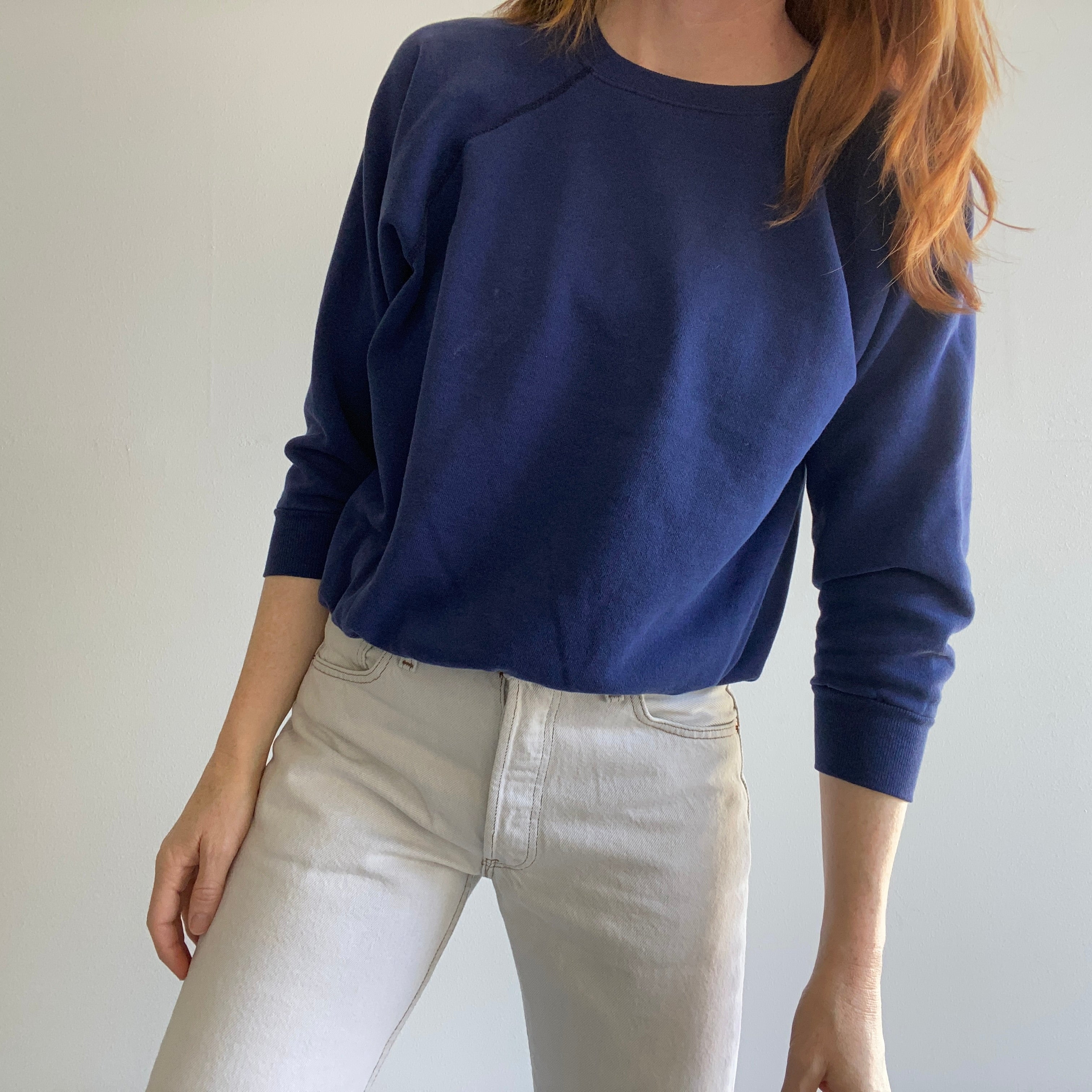 1980s Great Blank Slouchy Navy Raglan