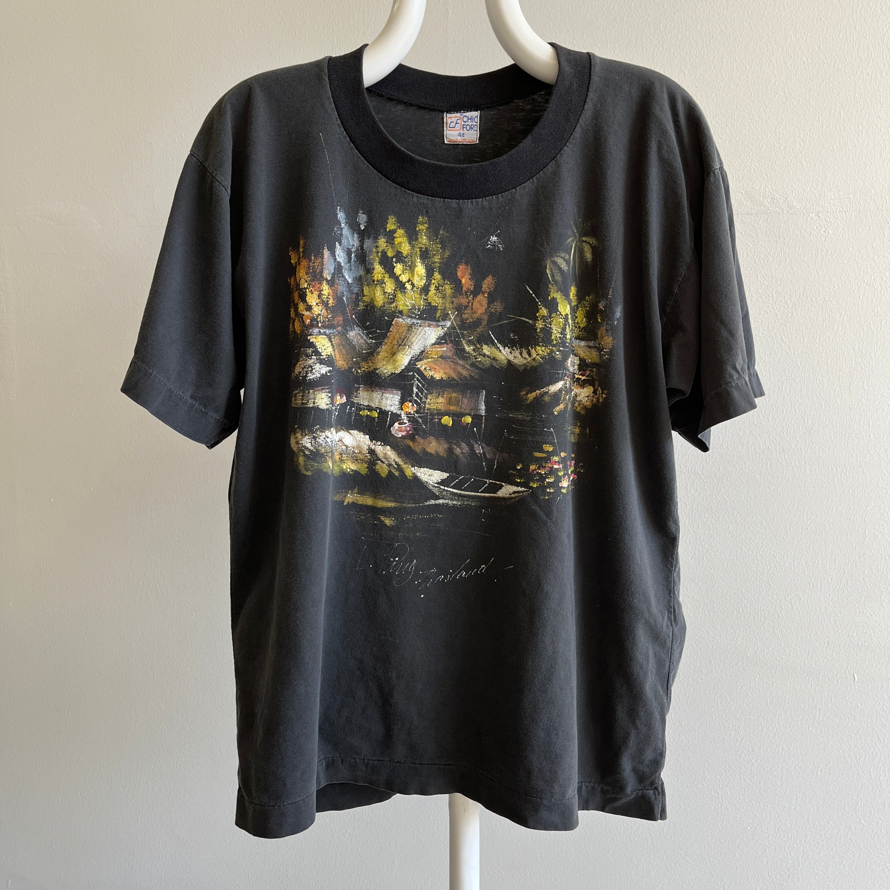 1980/90s Thailand Tourist T-Shirt - Hand Painted and Great Slouchy Sleeves