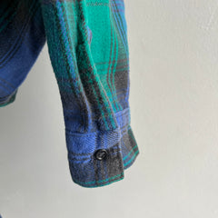 1990s Five Brothers Blue and Teal/Green Cozy Cotton Flannel