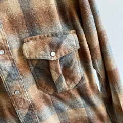 1960s Neutral Plaid Wool Blend Flannel - Women's