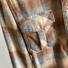 1960s Neutral Plaid Wool Blend Flannel - Women's