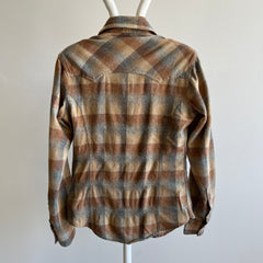 1960s Neutral Plaid Wool Blend Flannel - Women's