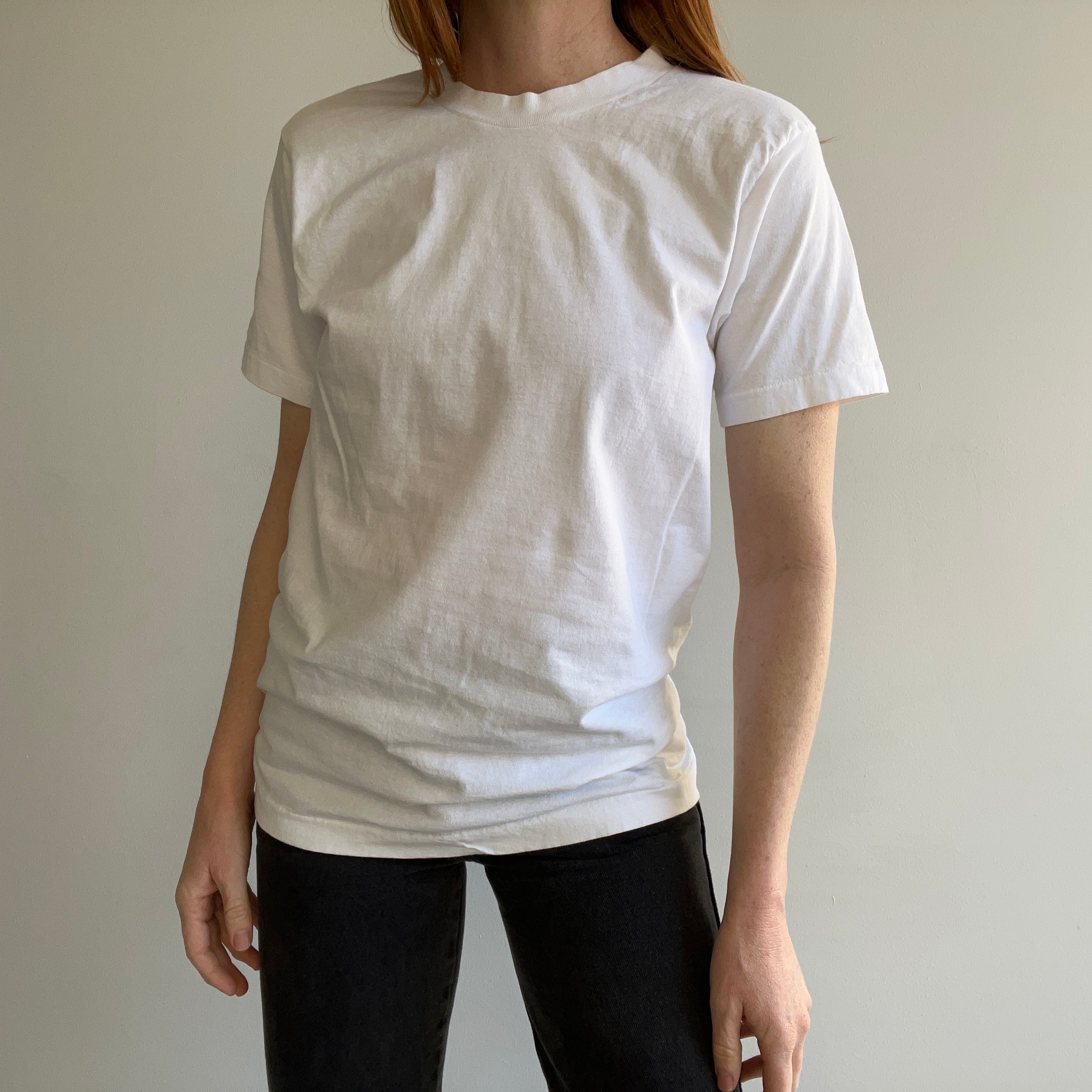 GG 1980s Excellent USA Made Blank White Cotton T-Shirt by BVD