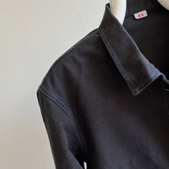 Manteau de corvée noir surteint des années 1990 avec coutures et boutons bleus