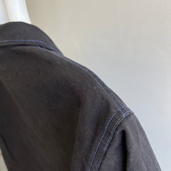 Manteau de corvée noir surteint des années 1990 avec coutures et boutons bleus