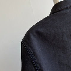1990s Overdyed Black Chore Coat with Blue Stitching and Buttons