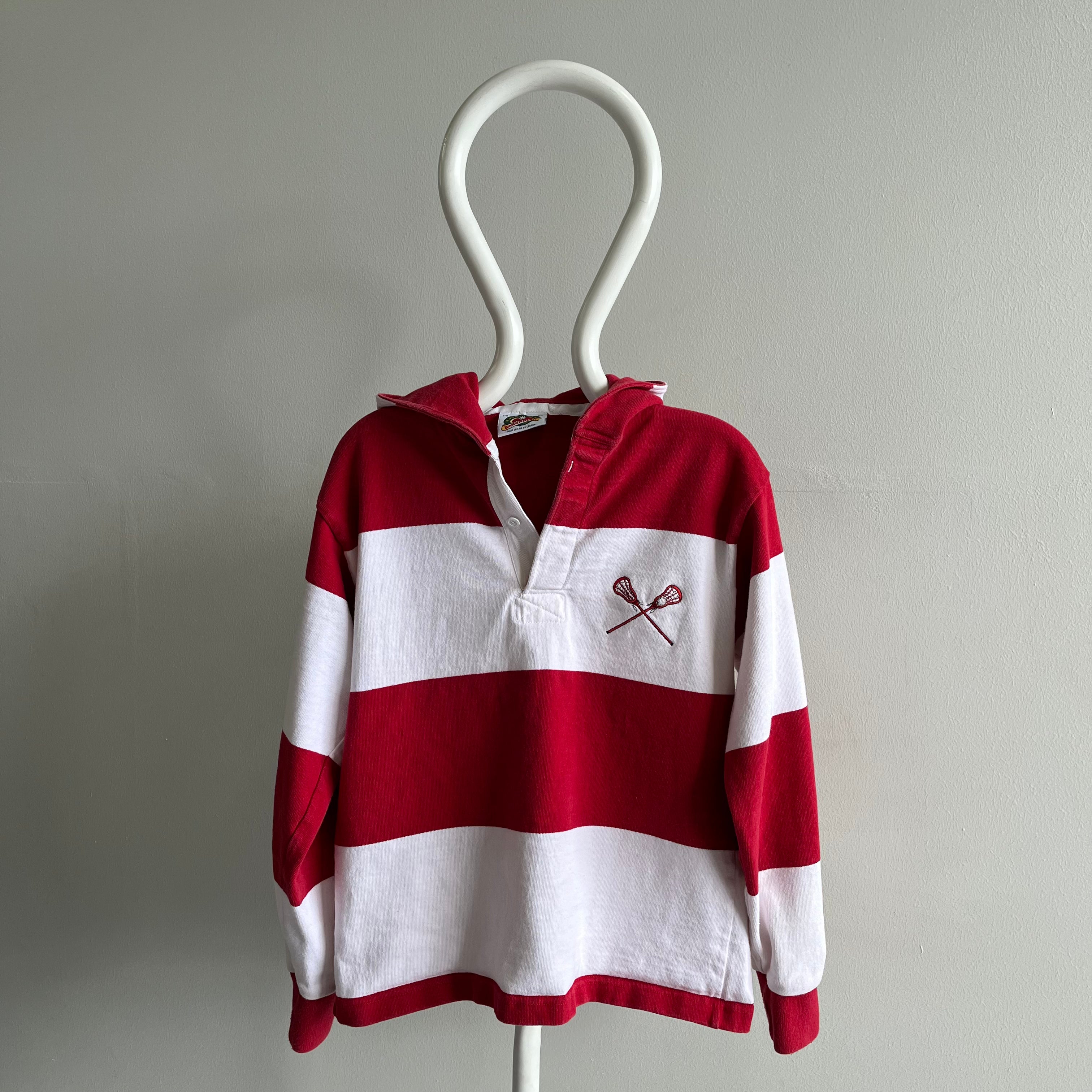 1990s Rad Hooded Rugby LaCrosse Shirt - Rare petite taille