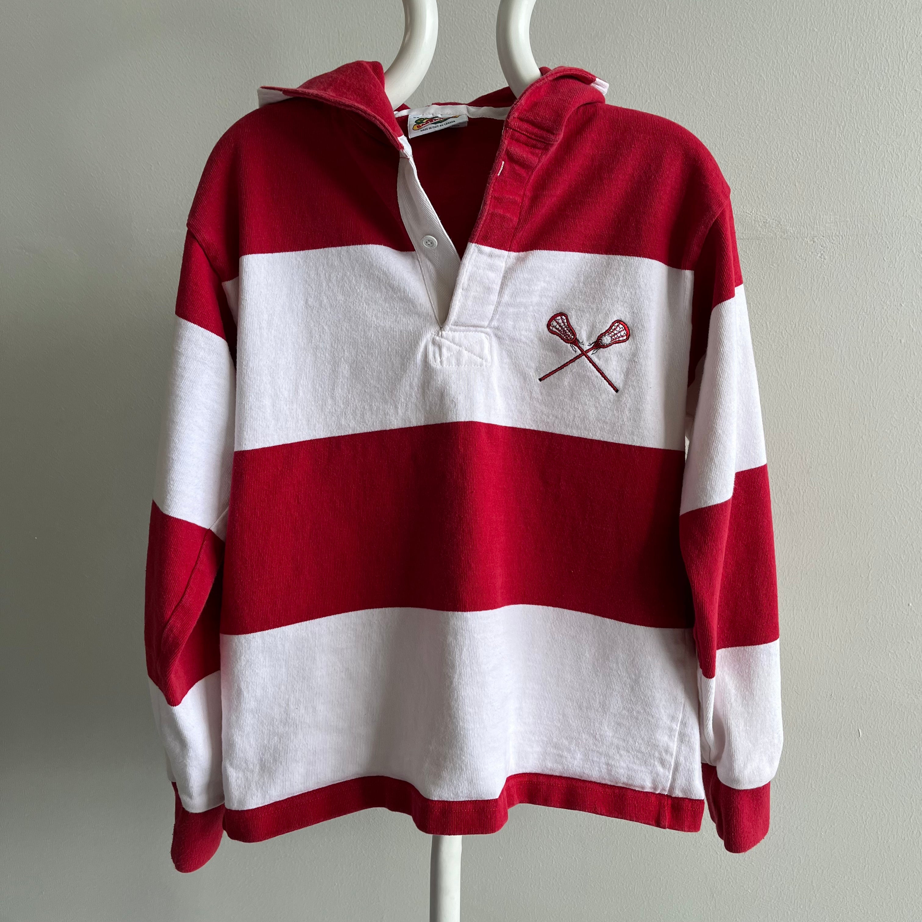 1990s Rad Hooded Rugby LaCrosse Shirt - Rare petite taille
