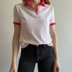 1980s Red and White Striped Polo T-Shirt