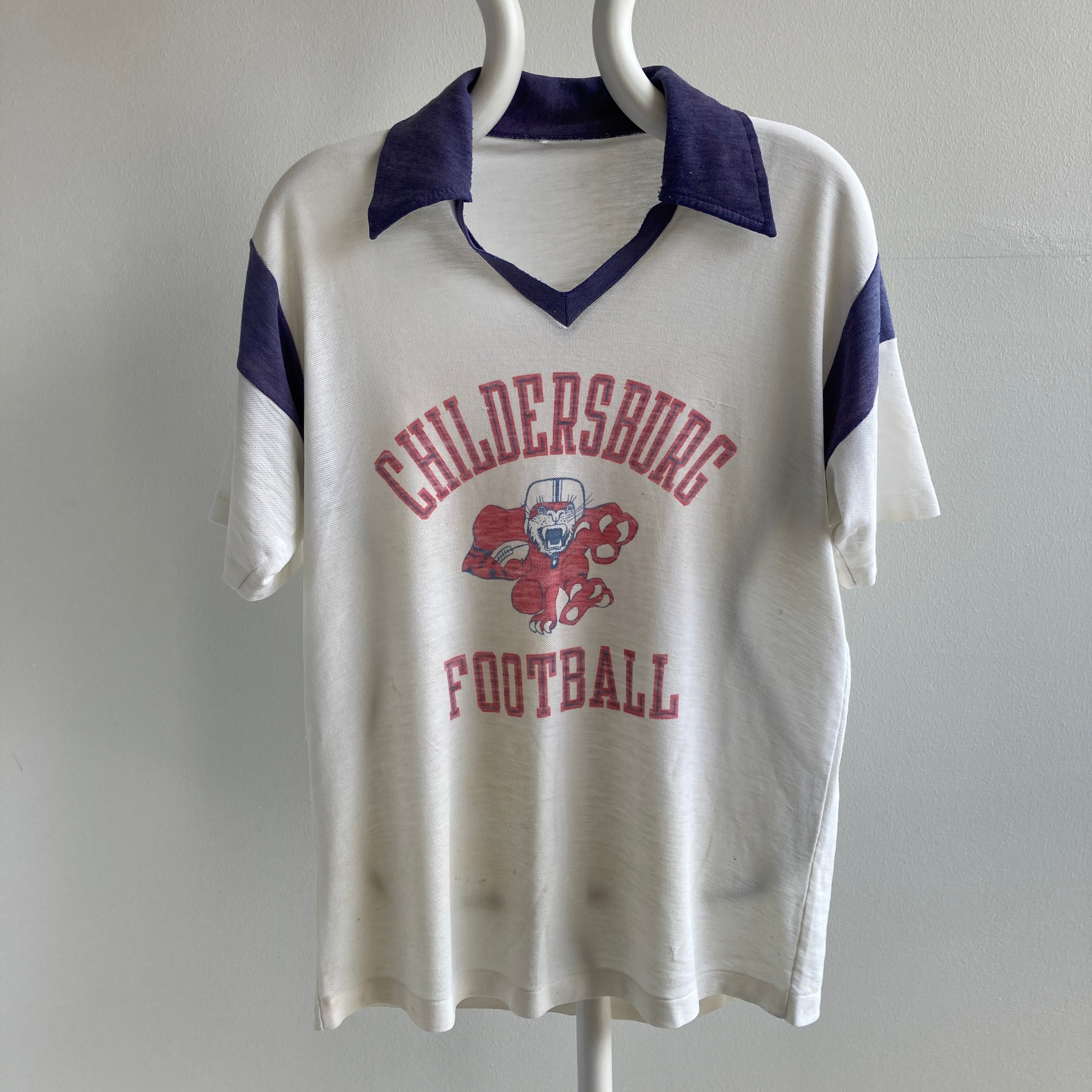 1970's V-Neck Polo Childersburg Football Super Thin + Worn Graphic Tee