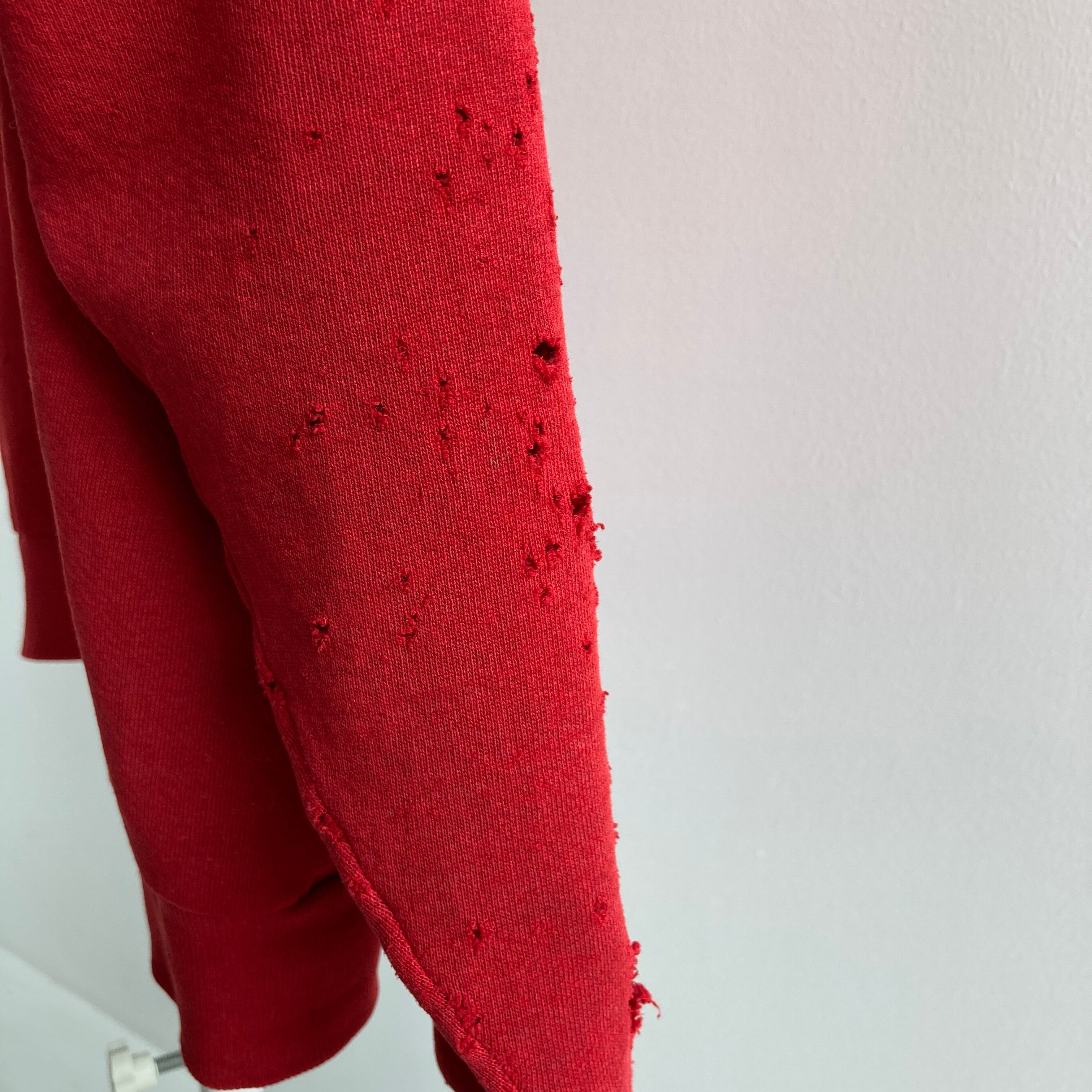 90's Beyond Destroyed, Patched, Then Destroyed Again Red And Khaki Oil-And-Then-Some Stained Sweatshirt
