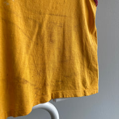 1970's Heavily Stained Marigold Yellow + Rust Piping - Super Soft + Worn Tank Top - Cotton