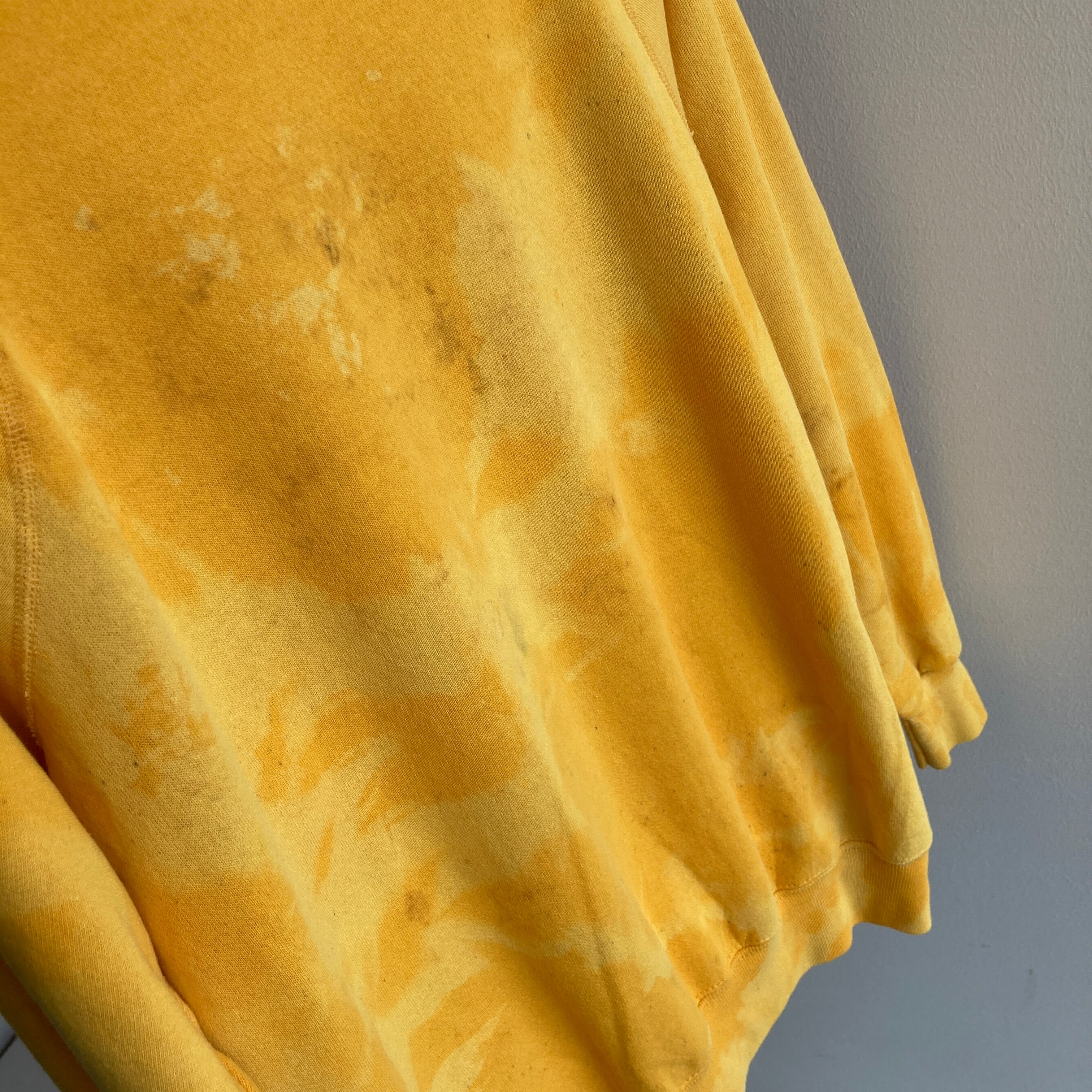 1980's Bleach And Oil Stained Marigold Yellow Blank Raglan Sweatshirt