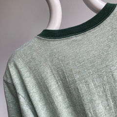 1970's Heavily Stained Towncraft Heather Green Ring Tee