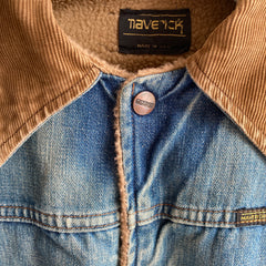 1970s Maverick Fleece Doublé Corduroy Collar Soft, Weared and Stained Snap Denim Jacket