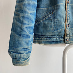 1970s Maverick Fleece Doublé Corduroy Collar Soft, Weared and Stained Snap Denim Jacket