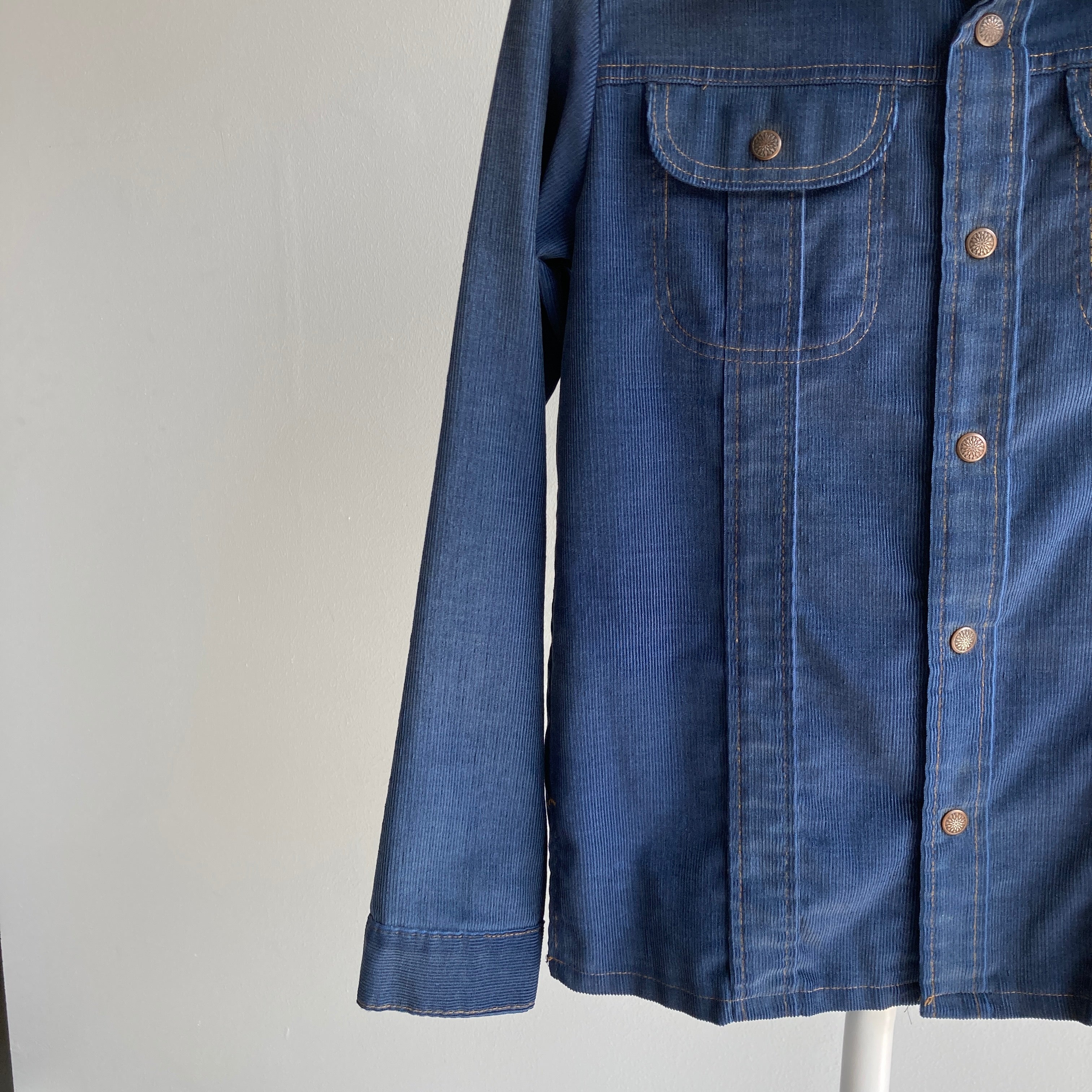 Vintage 70s Navy Corduroy Cowboy Snap Front Shirt