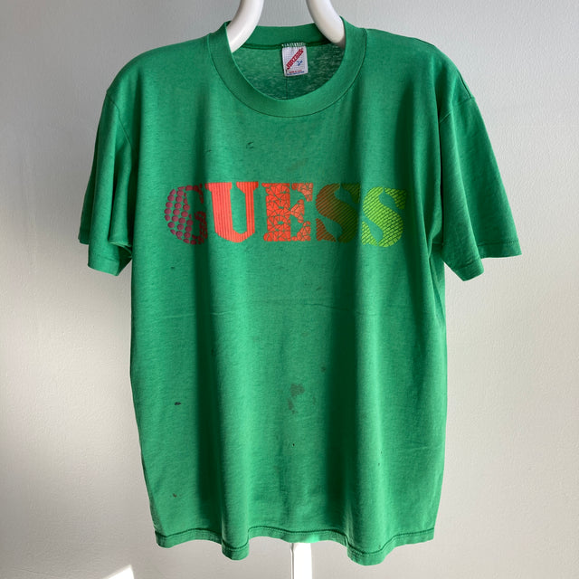 T-shirt Guess Super Stained des années 1980 avec étiquette Jerzees