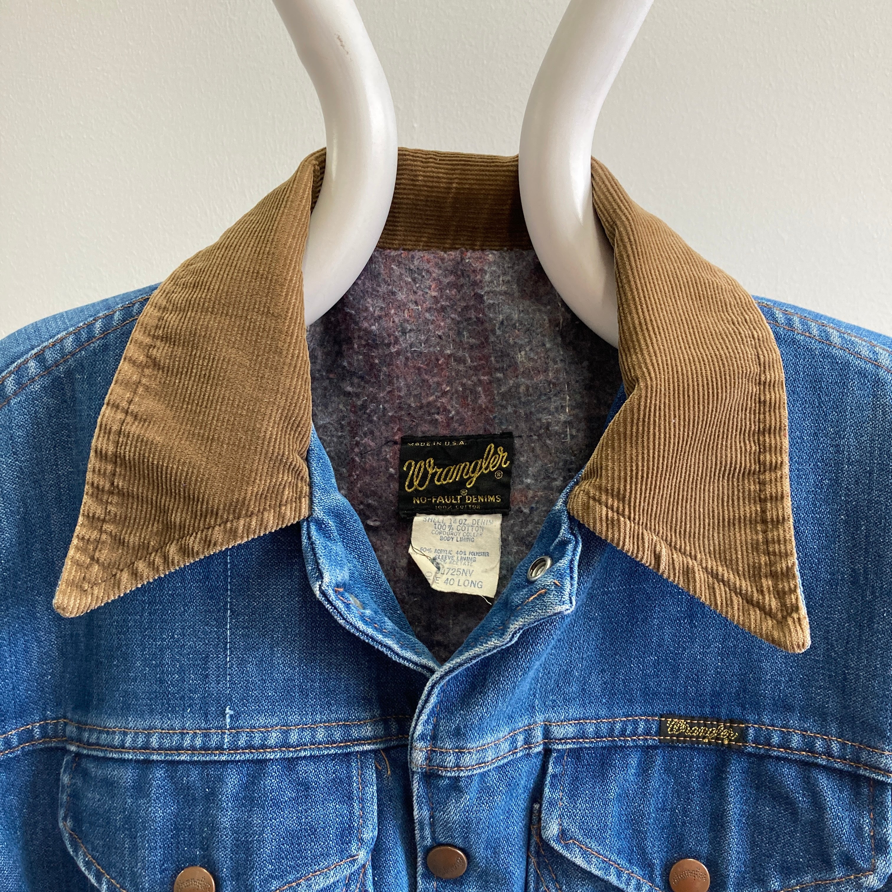 1970s Wrangler Corduroy Collar Insulated Denim Jacket