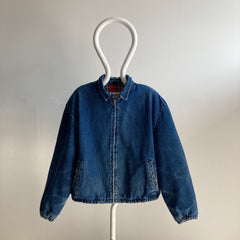 1980s LL Bean Super Soft Flannel Lined Denim Bomber Style Zip Up Jacket