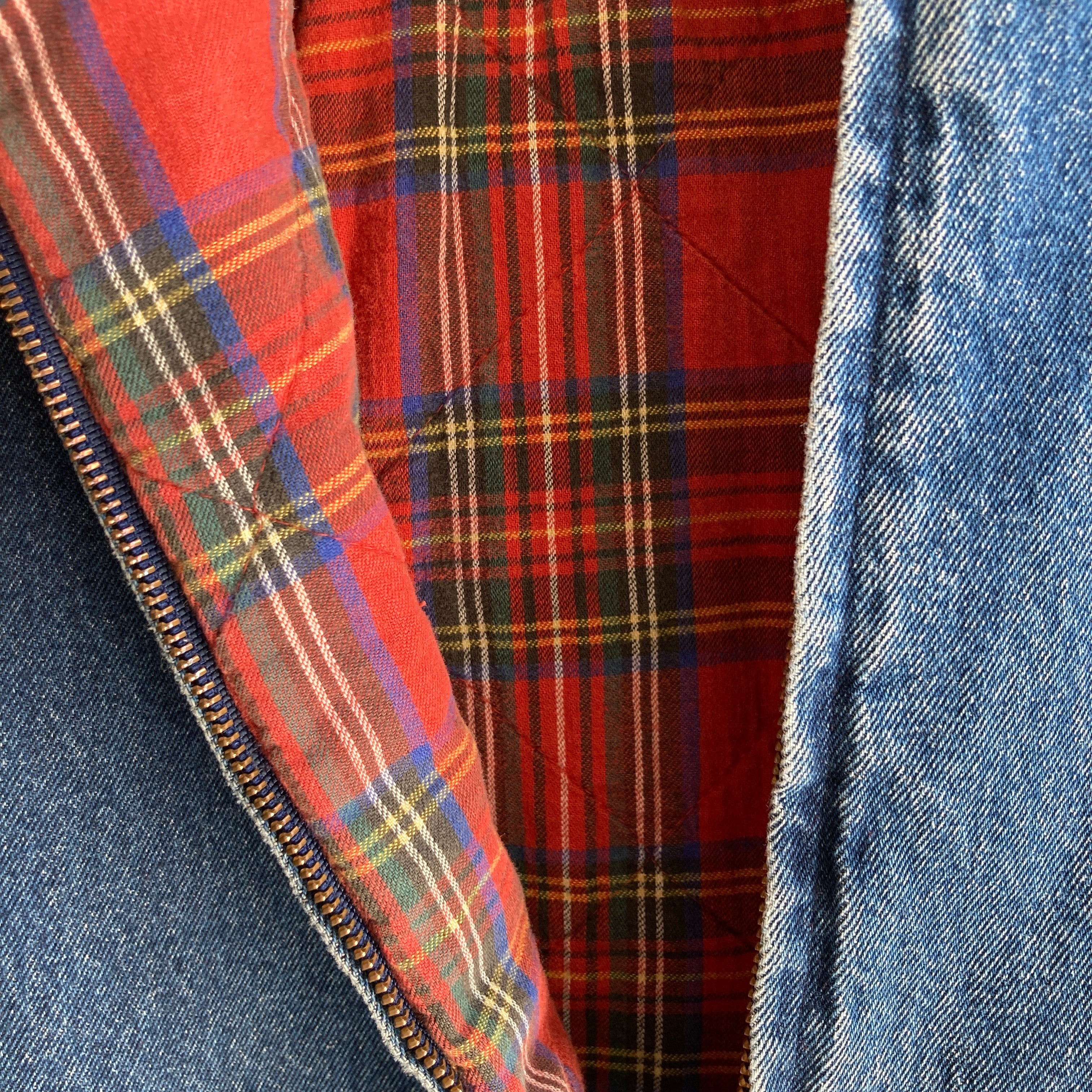 1980s LL Bean Super Soft Flannel Lined Denim Bomber Style Zip Up Jacket