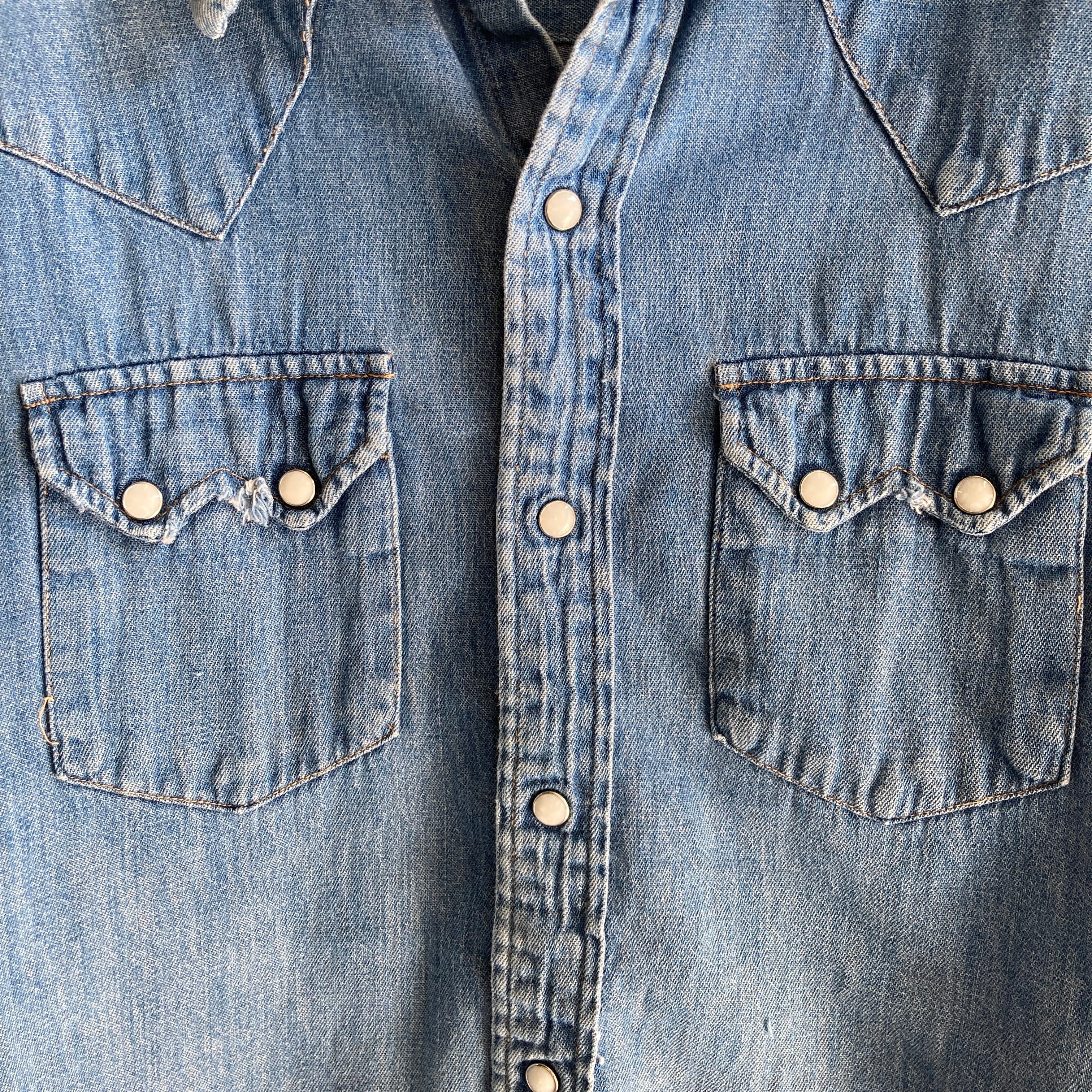 1970s Wrangler Lightweight Denim Snap Front Cowboy Shirt