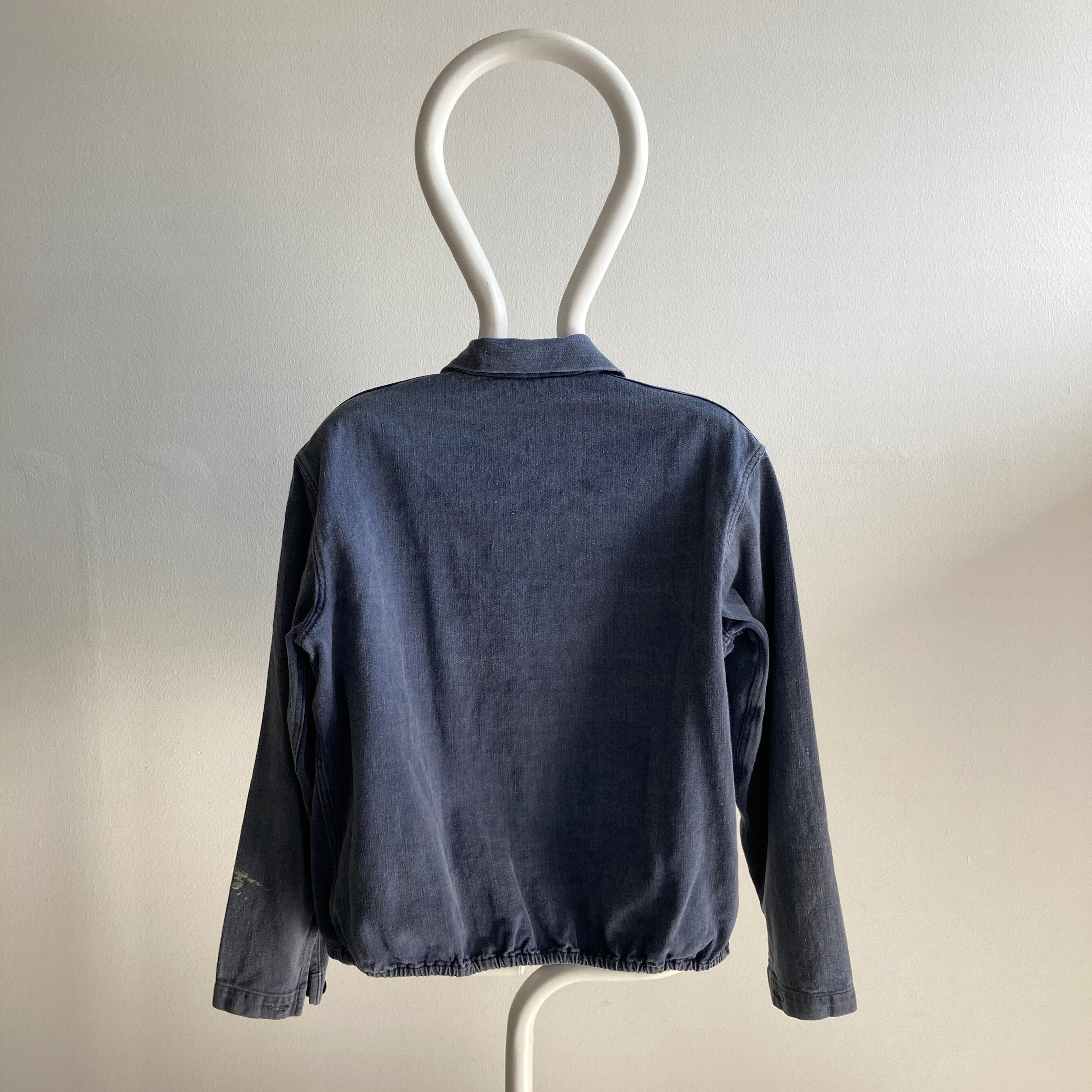 Manteau de corvée européenne en sergé à chevrons (HBT) des années 1970 en coton super délavé