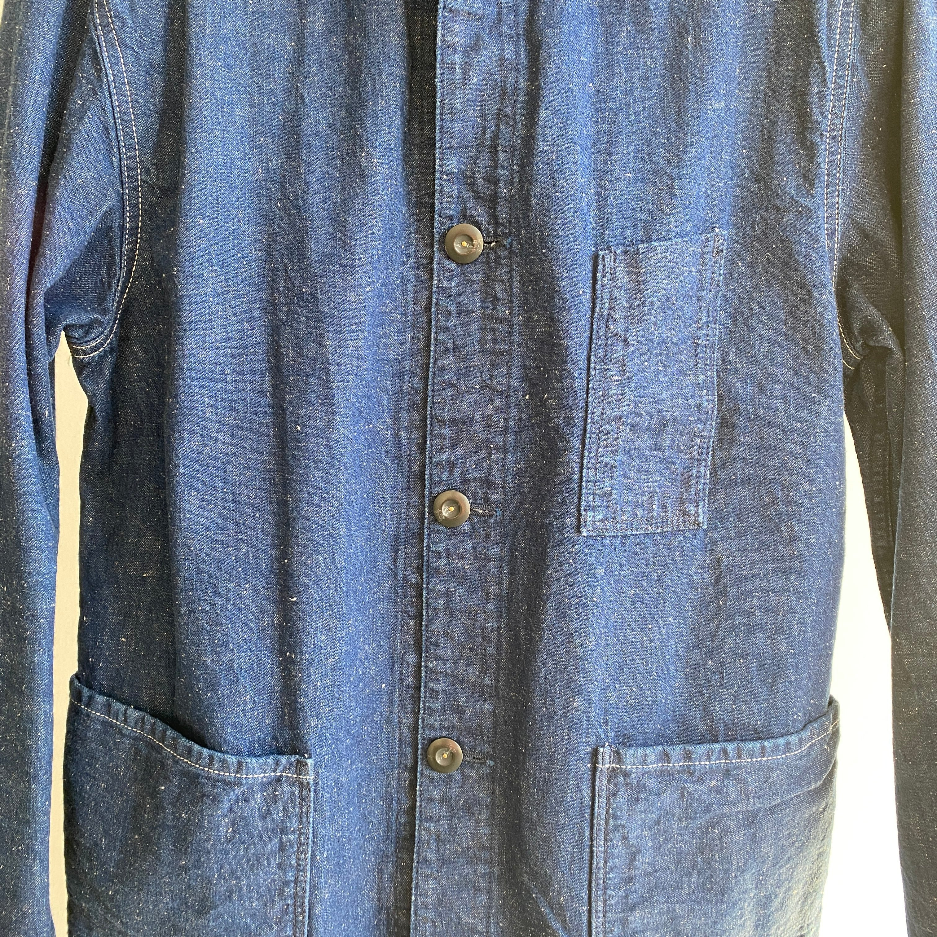 Manteau de corvée en denim japonais des années 1980/90 avec boutons de vêtements de travail