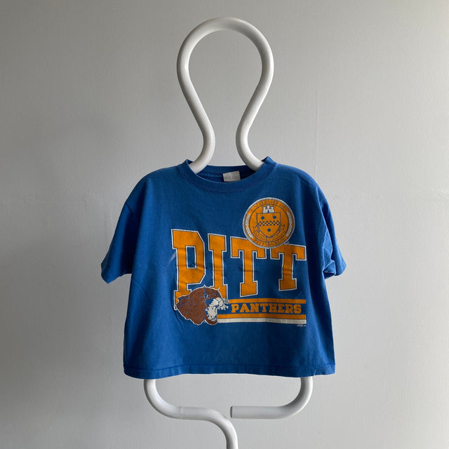 1980/90s University of Pittsburg - Pitt Panthers Faded Cotton Crop Top