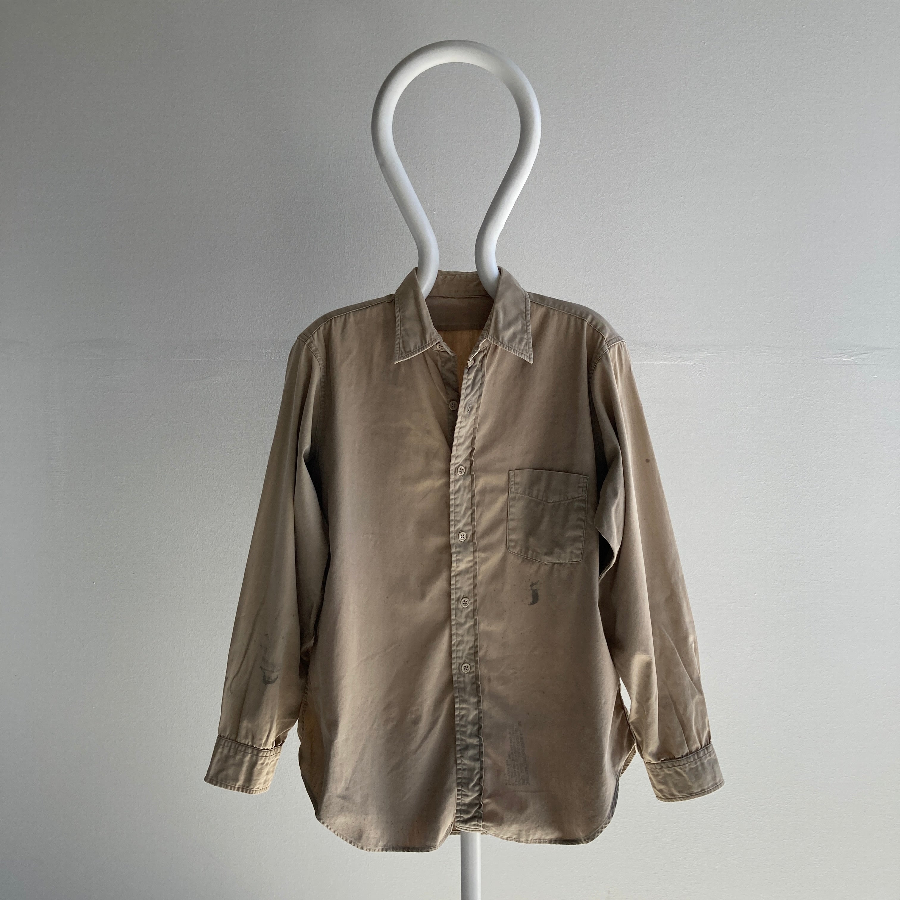 Sept 9, 1954 Made in Tennessee Beat Up Khaki Cotton Button Down Shirt