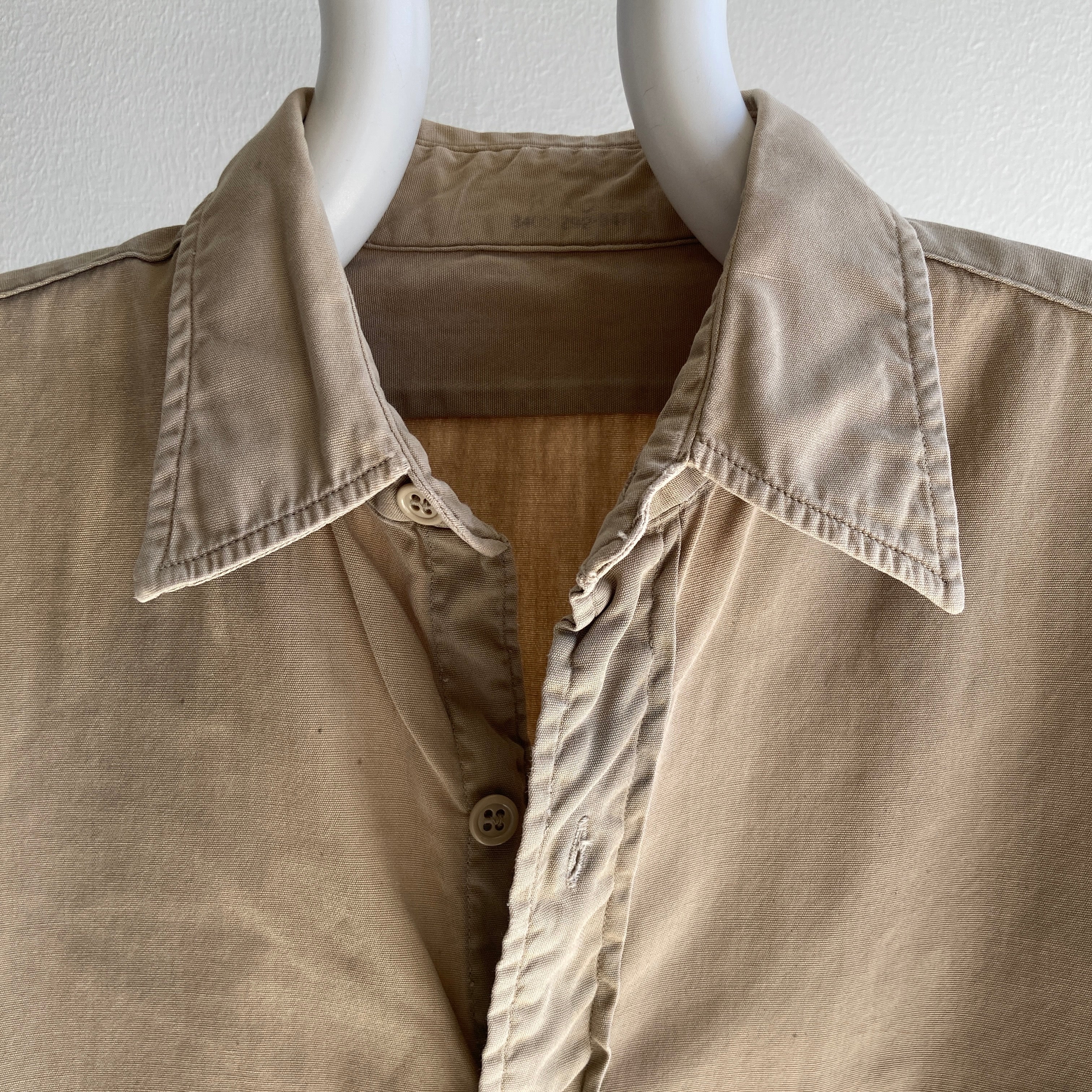 Sept 9, 1954 Made in Tennessee Beat Up Khaki Cotton Button Down Shirt