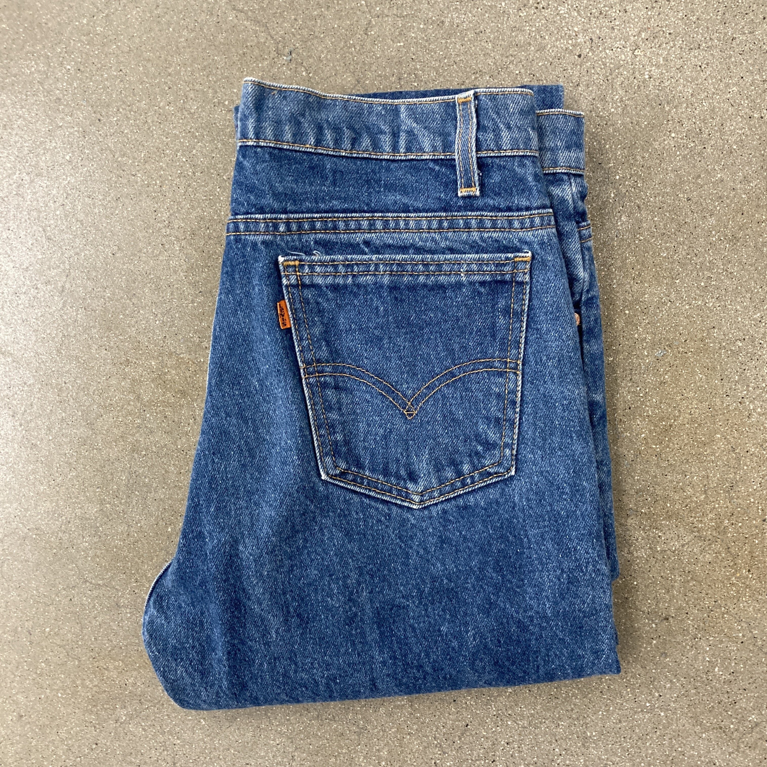 1970/80s 32x32.5 Levi's 505 Orange Tab Dark Wash Jeans – Red