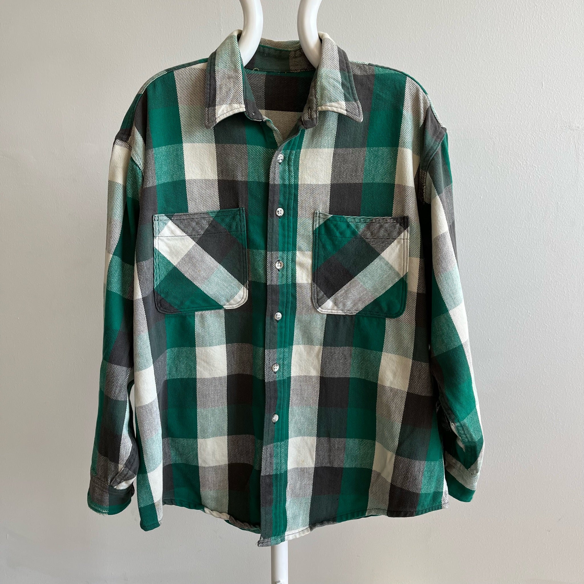 1990s Green and Black Heavyweight Cotton Flannel